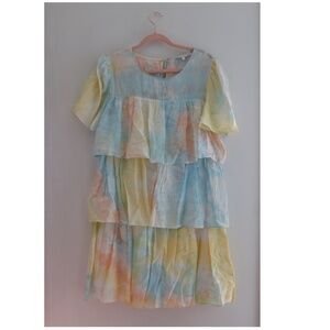 English Factory Tiered Tie-Dye Mini Dress (Large)